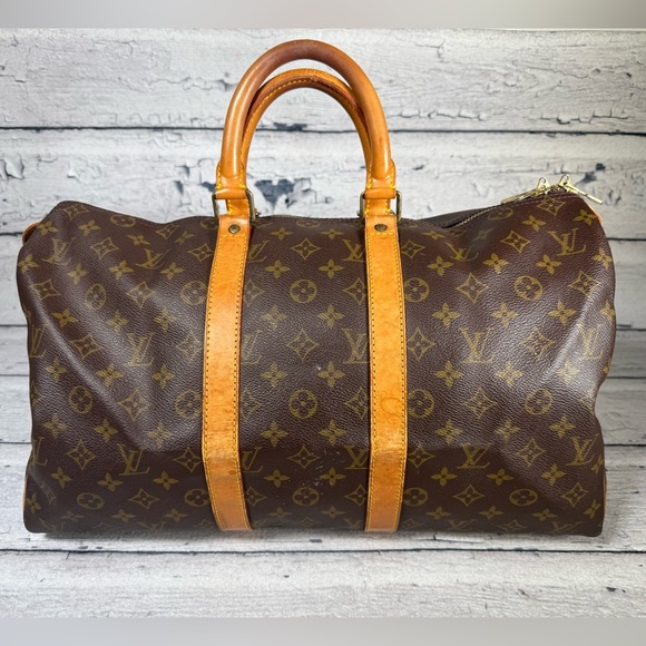 Louis Vuitton Keepall 45 brown monogram canvas leather travel duffle bag - Picture 1 of 12